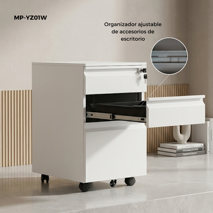 Archivero Metálico de 3 Cajones con Llave y Llantas Serie YZ
