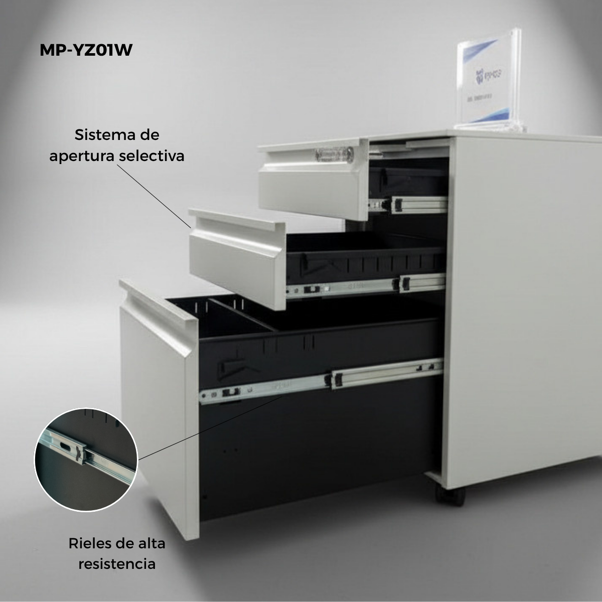 Archivero Metálico de 3 Cajones con Llave y Llantas Serie YZ