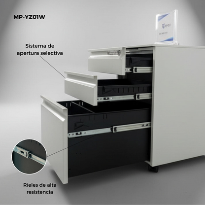 Archivero Metálico de 3 Cajones con Llave y Llantas Serie YZ