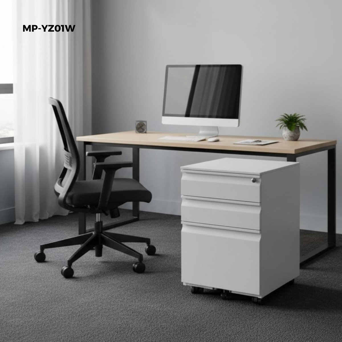 Archivero Metálico de 3 Cajones con Llave y Llantas Serie YZ