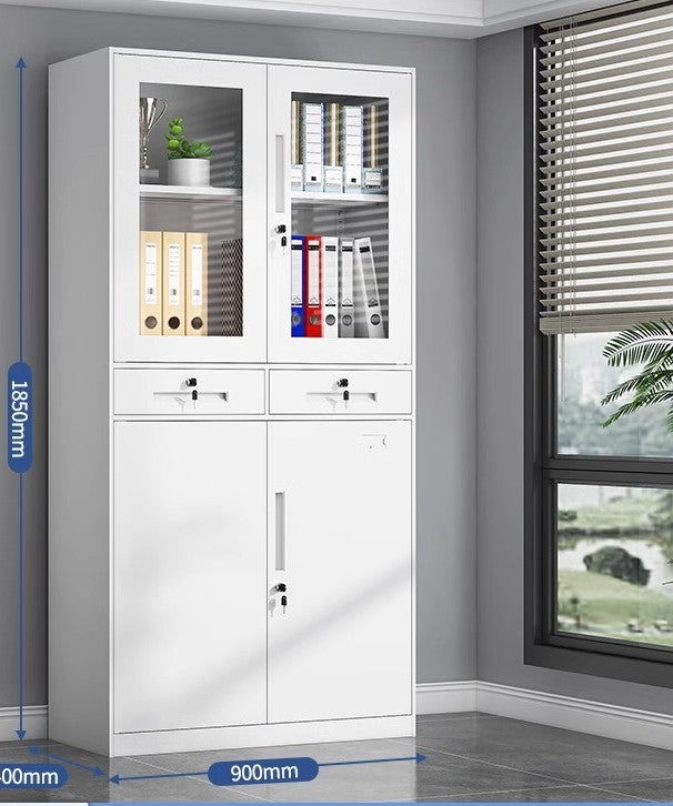 Metal filing cabinet closet with lockable doors and drawers