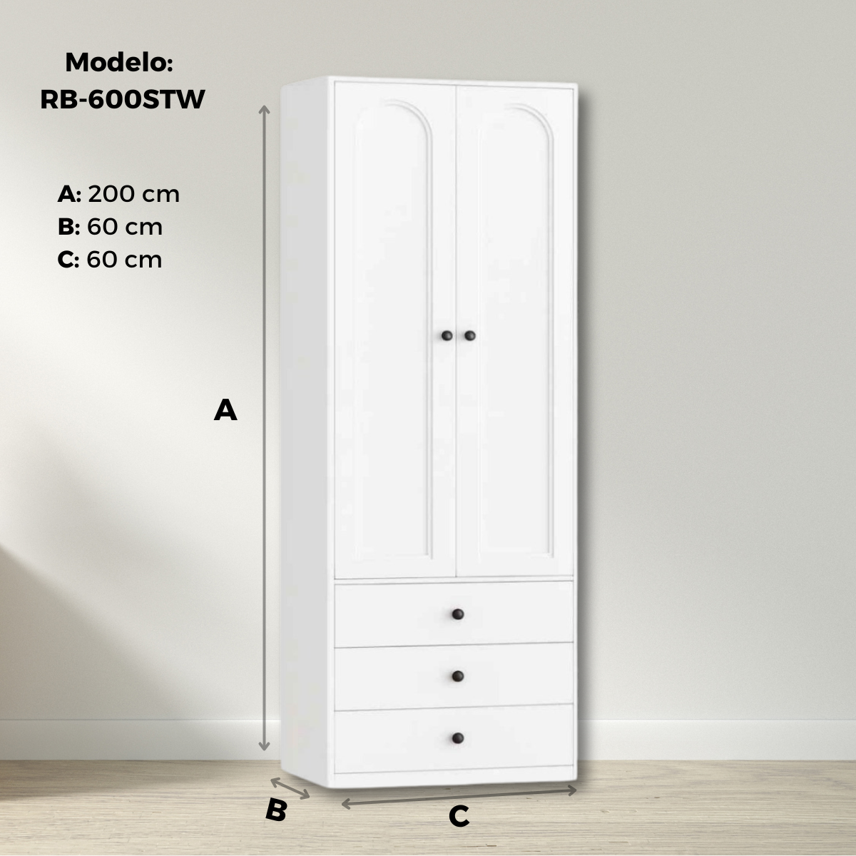 Armario Modular 2 Puertas con 3 Cajones 60cm
