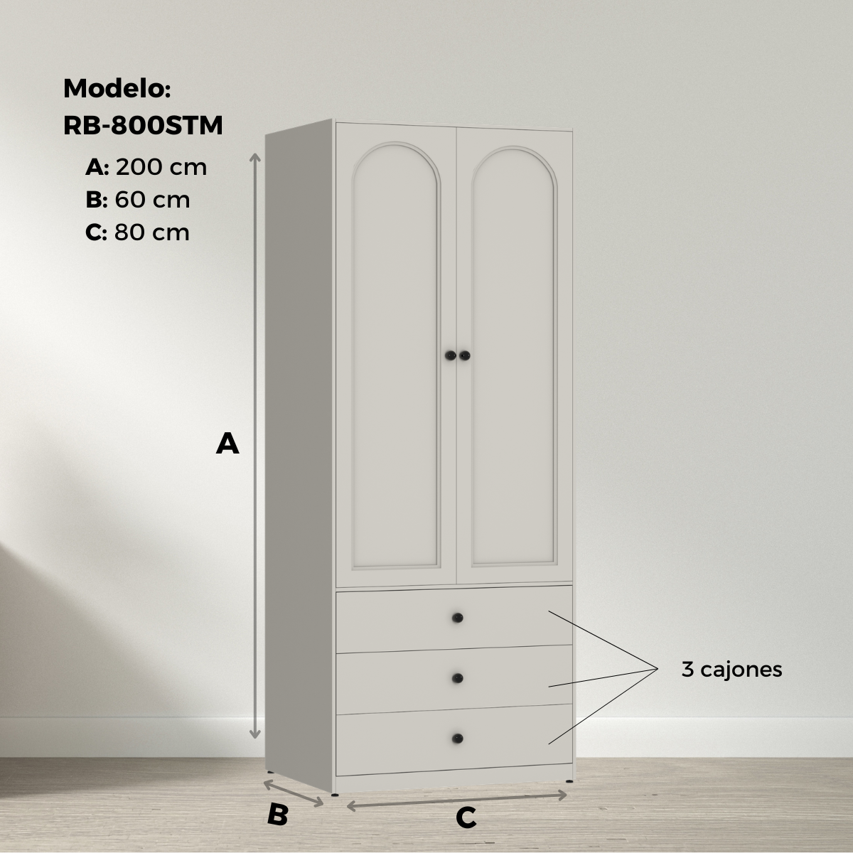 Armario Modular 2 Puertas con 3 cajoneras