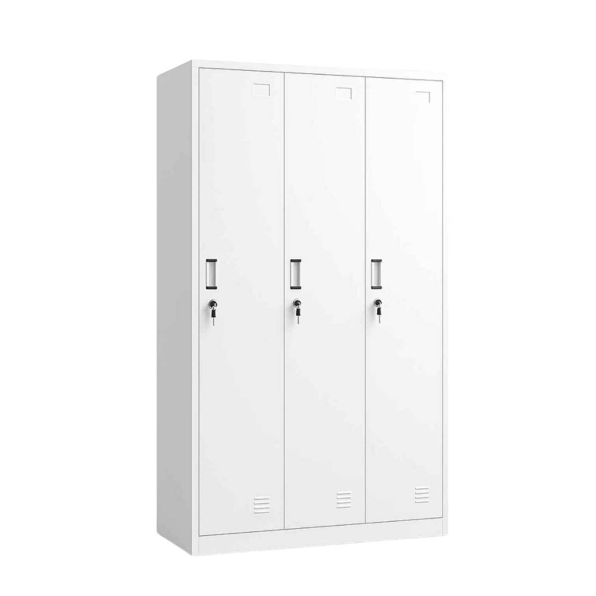Armario Casillero Locker Metálico 3 Puertas Blanco con cerradura con llave.