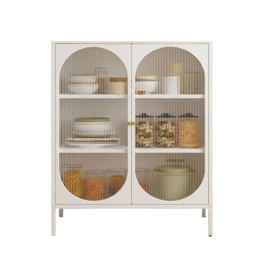 Metal filing cabinet with transparent cupboard-style doors