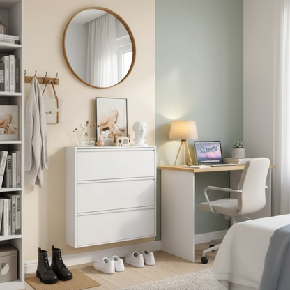 Modern Metal Shoe Rack Organizer with 3 Tiers - White