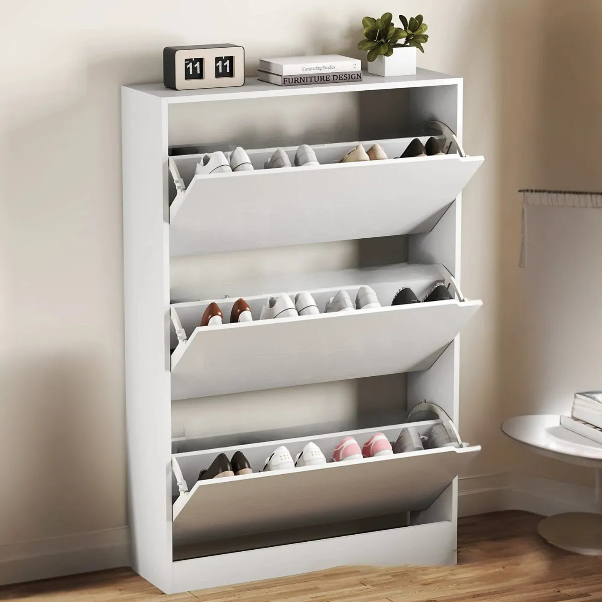 Modern Metal Shoe Rack Organizer with 3 Tiers - White