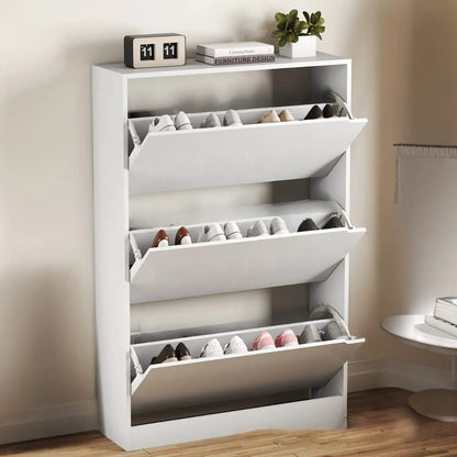 Modern Metal Shoe Rack Organizer with 3 Tiers - White