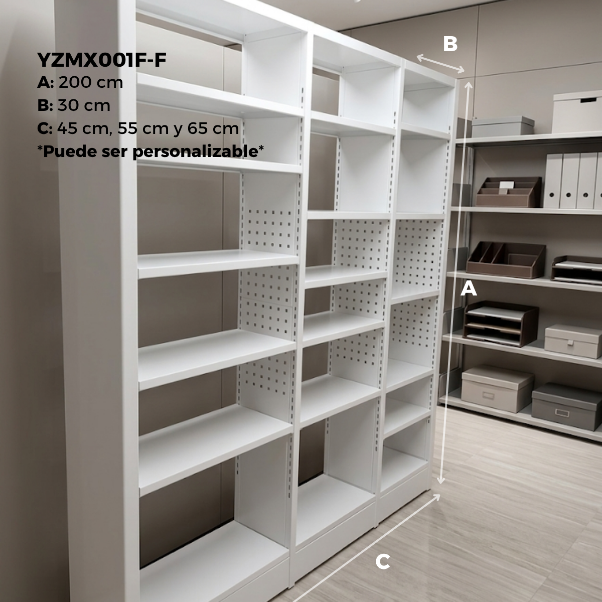 Librero Metálico Blanco Moderno | Estantería de Acero 200cm x 191cm x 30cm