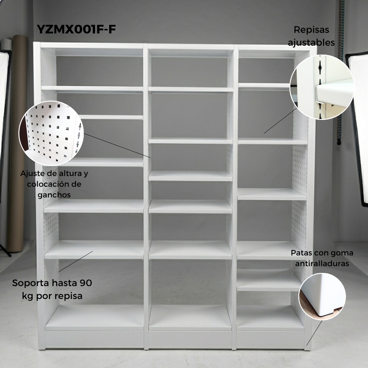 Librero Metálico Blanco Moderno | Estantería de Acero 200cm x 191cm x 30cm
