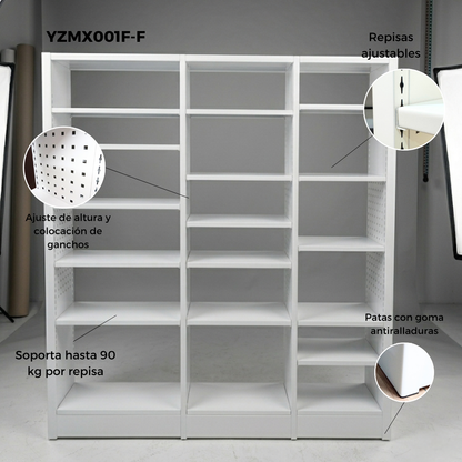 Librero Metálico Blanco Moderno | Estantería de Acero 200cm x 191cm x 30cm