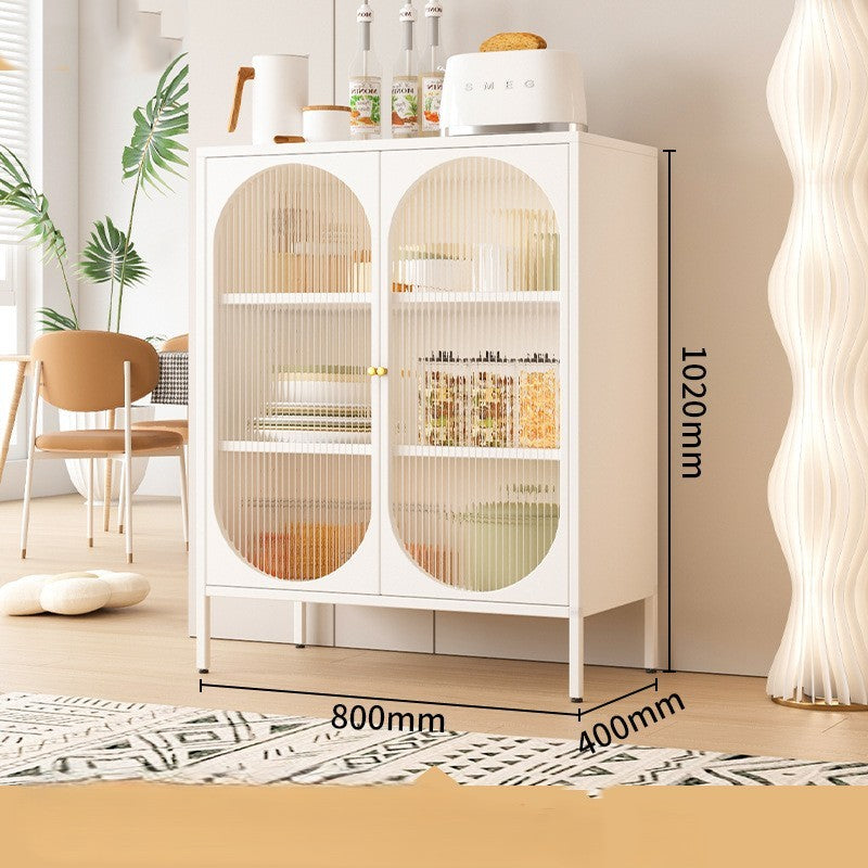 Metal filing cabinet with transparent cupboard-style doors