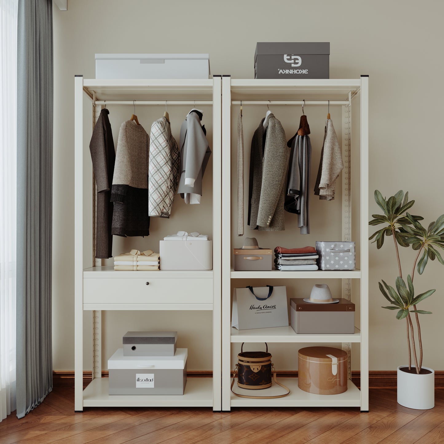 Closet Ropero Gran Capacidad Abierto Armable Fuerza Metal Blanco