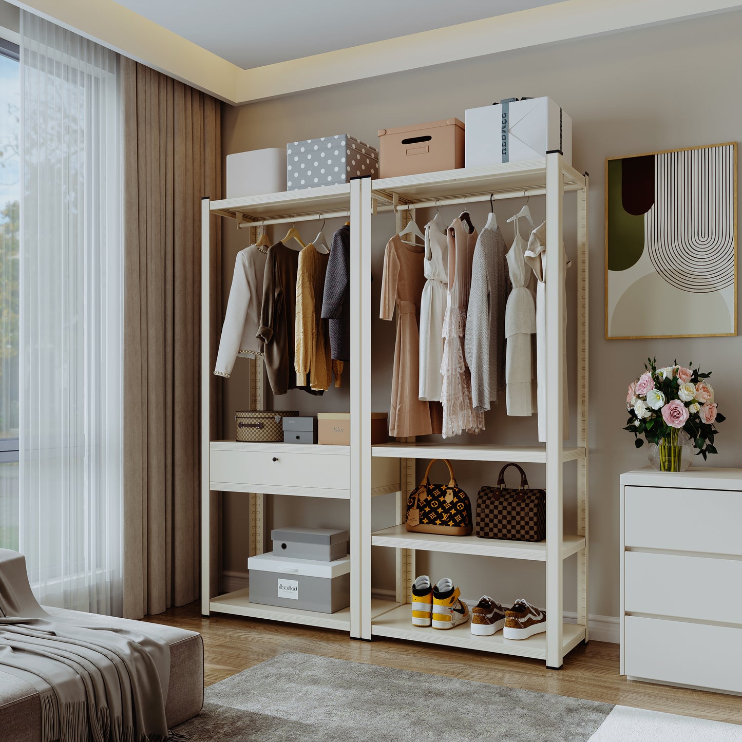 Closet Ropero Gran Capacidad Abierto Armable Fuerza Metal Blanco