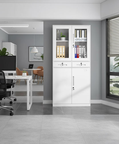 Metal filing cabinet closet with lockable doors and drawers