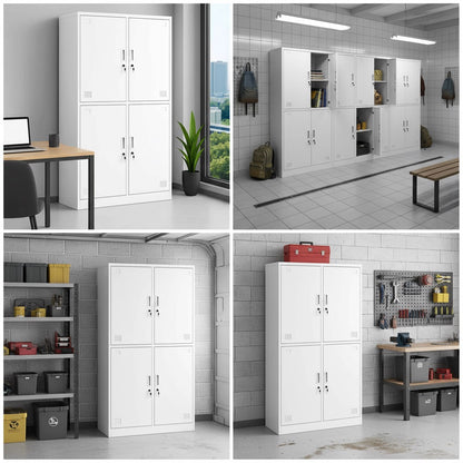 4-Door Metal Locker with Key, White