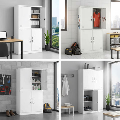 4-Door Metal Locker with Key, White