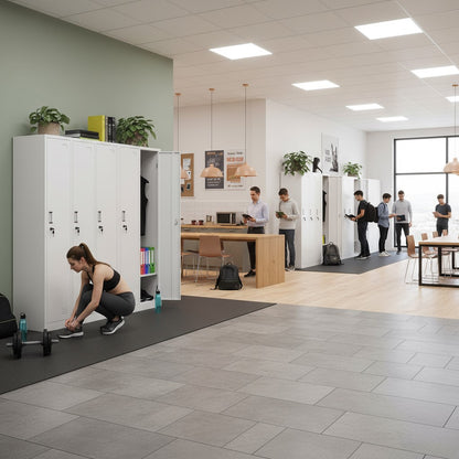 White Metal Locker Cabinet with 3 Doors and Key Lock. 