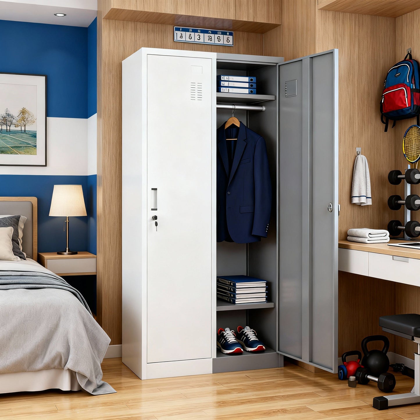 Metal Locker Cabinet with 2 Doors and Key