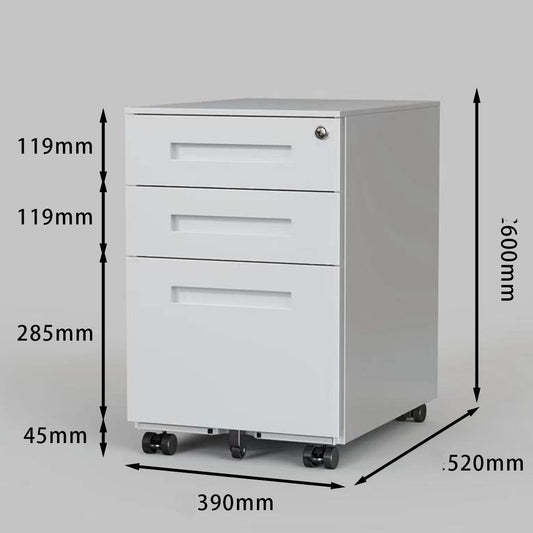 Archivero De 3 Cajones Con Llave Y Llantas  Model MP-FL01W  FL01B